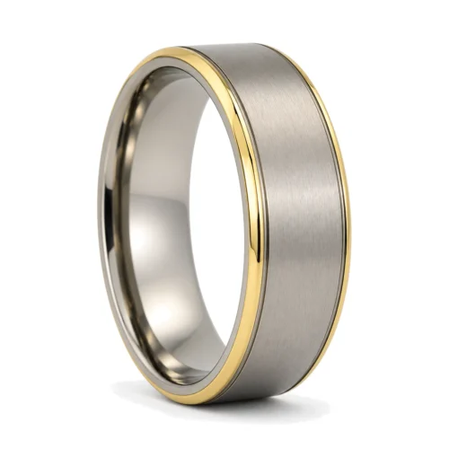 Mens Titanium 8mm Ring with Gold Edge