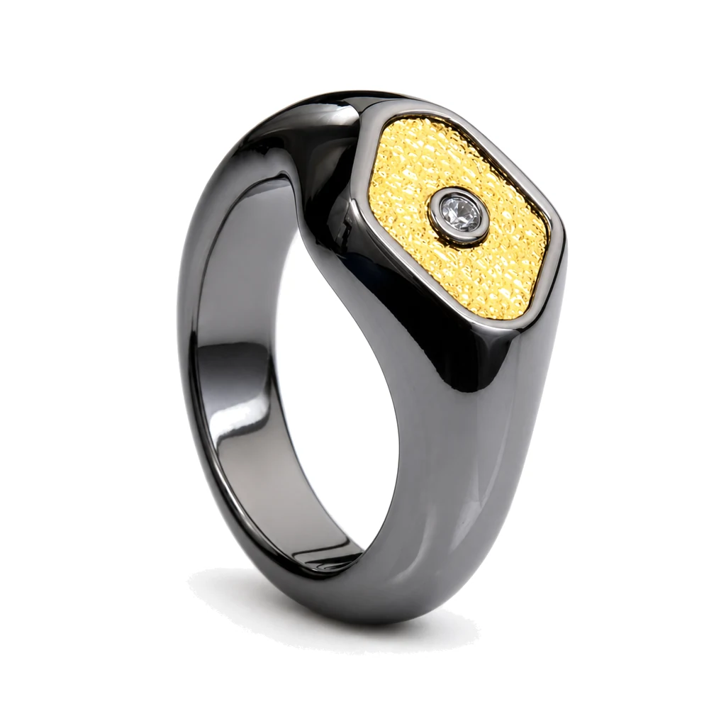 Titanium mens signet ring with gold base