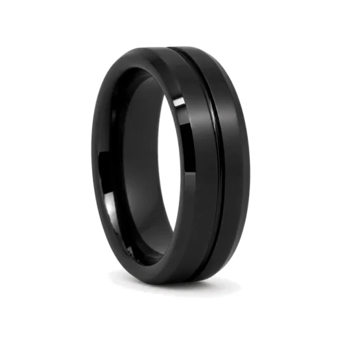 Grooved Ceramic Black 7mm Mens Ring