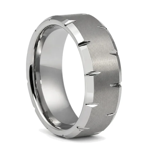 Cut Edge 8mm Tungsten Mens Ring