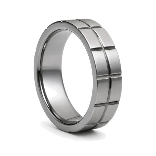 Grooved 6mm Titanium Mens Ring
