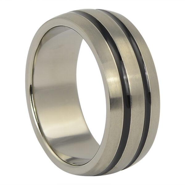 Titanium Mens Ring with Dual Black Inlay
