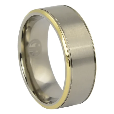 ITR-071-Mens-Titanium-Ring-with-Gold-Edge-video Mens Titanium 8mm Ring with Gold Edge