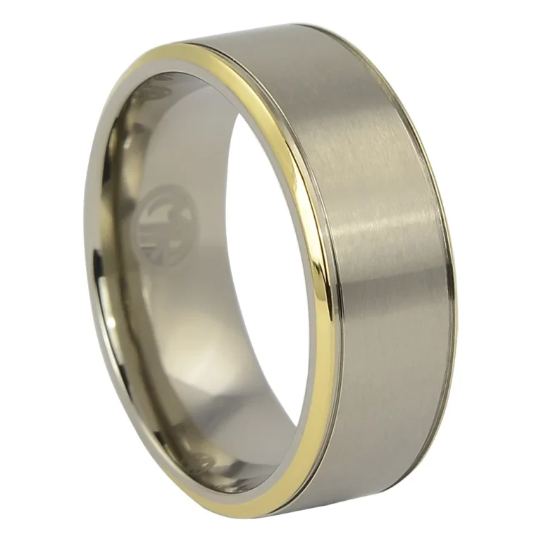 Mens Titanium 8mm Ring with Gold Edge