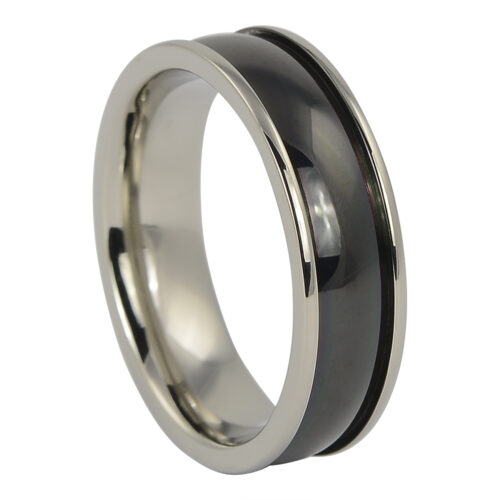 Mens Titanium Ring With Wide Black Centerline