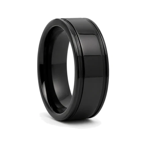 Black Twin Groove Mens 8mm Ceramic Ring