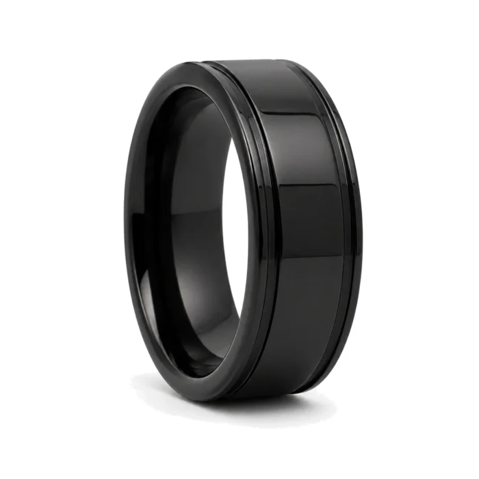 Black Twin Groove Mens 8mm Ceramic Ring