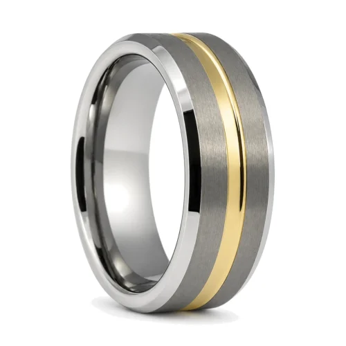 Tungsten 8mm Mens Wedding Ring With Gold