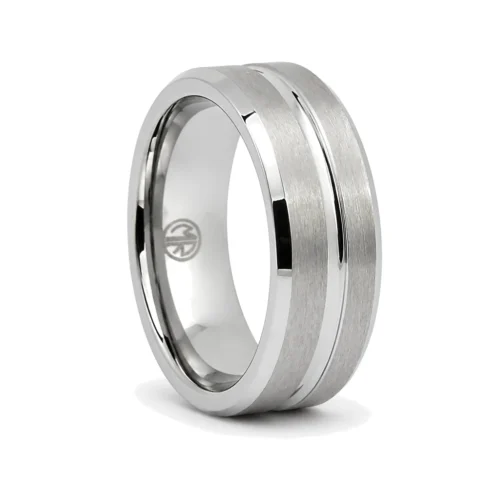 Brushed Tungsten 8mm Ring with Polished Centerline