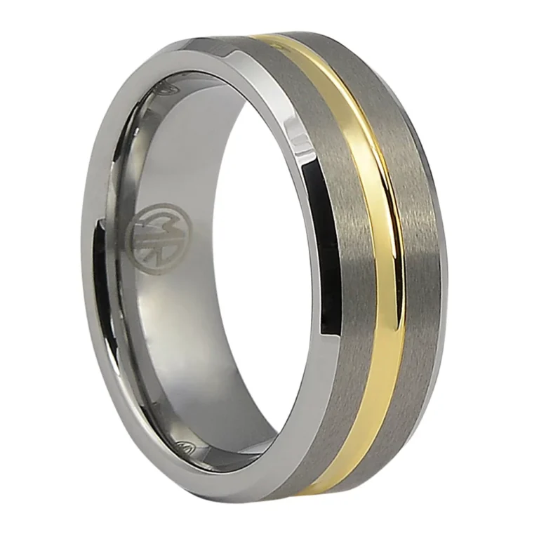 Tungsten 8mm Mens Wedding Ring With Gold