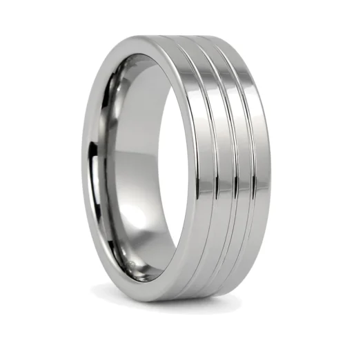 Wide Triple Grooved 8mm Tungsten Ring