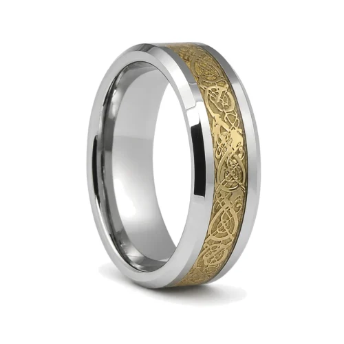 Unique 8mm Mens Gold and Tungsten Ring