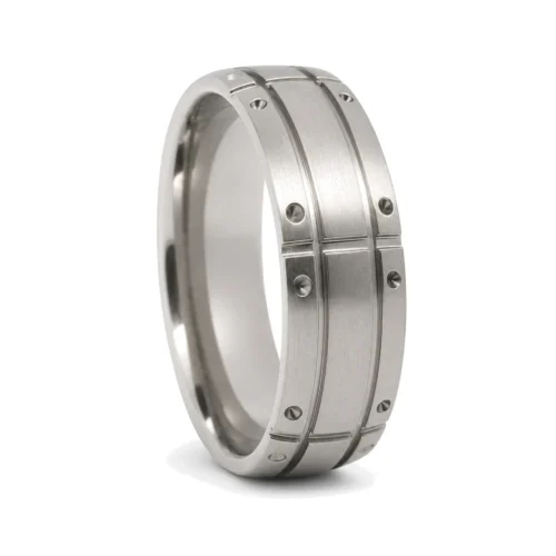 Grooved Titanium 7mm Mens Ring