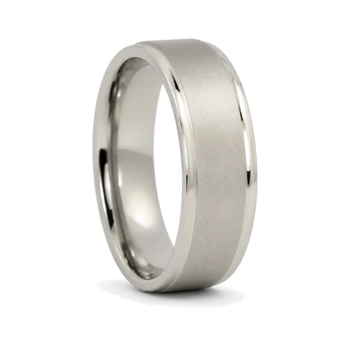 Titanium 7mm Mens Ring with Stone Brushed Finish