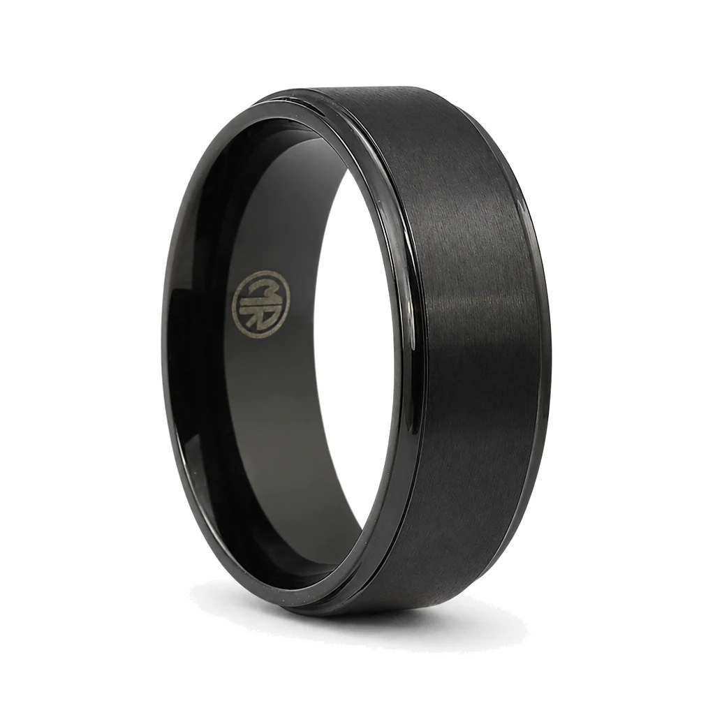 Mens black titanium 8mm ring