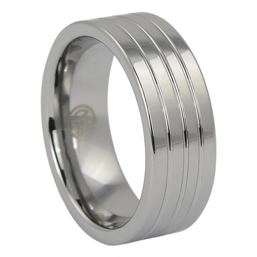 Wide Triple Grooved Tungsten Ring