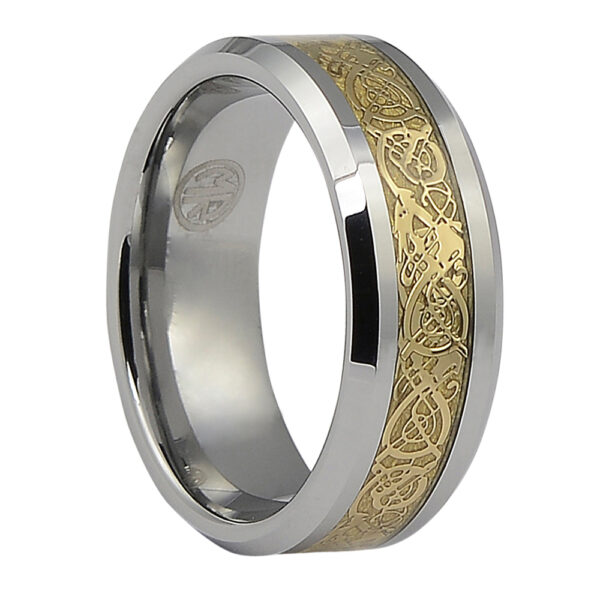 Unique 8mm Mens Gold and Tungsten Ring