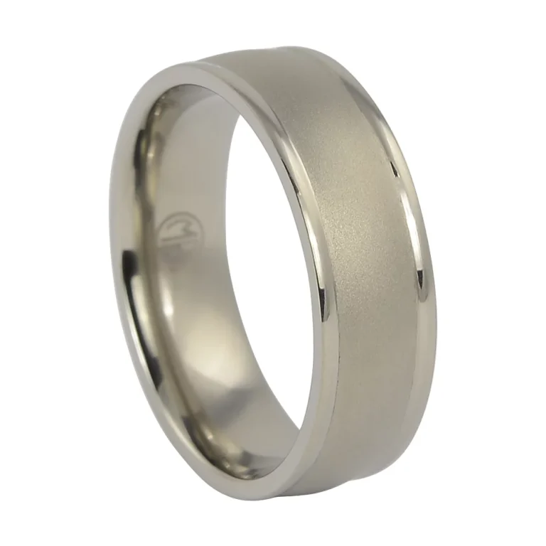 Titanium 7mm Mens Ring with Stone Brushed Finish