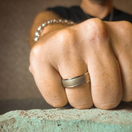 ITR-080-Titanium-Ring Titanium 7mm Mens Ring with Stone Brushed Finish