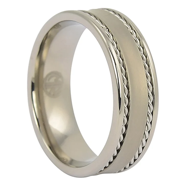 Titanium 7mm Mens Ring with Rope Edges