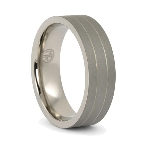 Dark Matte Finish Twin Groove 7mm Mens Titanium Ring