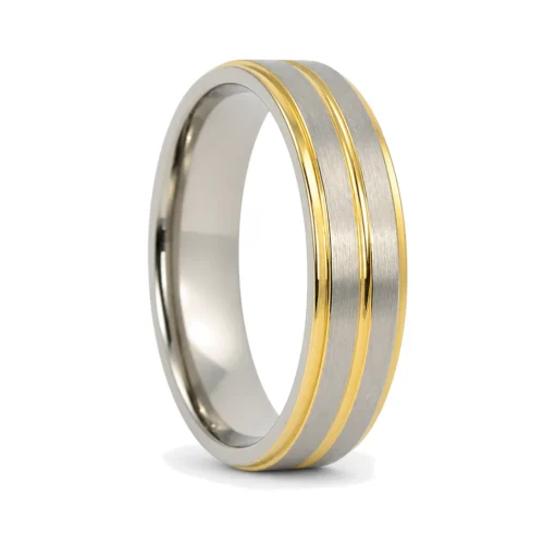 Gold And Satin Finish Titanium 6mm Wedding Band