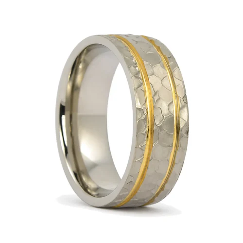 Hammered Gold And Titanium 8mm Wedding Band