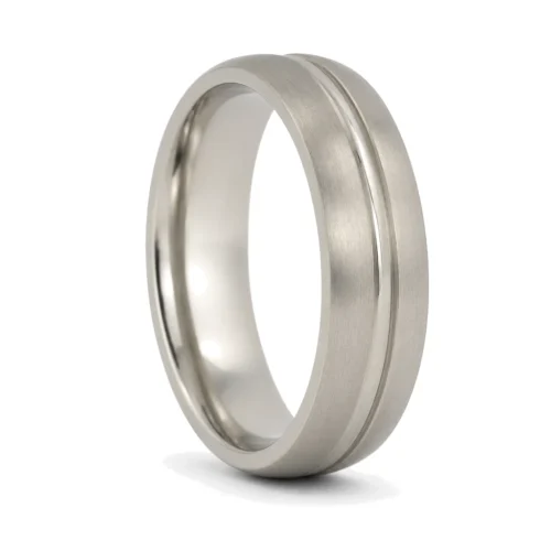 Brushed Titanium 7mm Wedding Ring with Raised Centerline