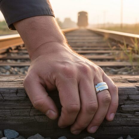 FTR-058-Polished-Dome-Tungsten-Ring-with-Gold-Center-Line-Railway-Worker FTR-058-Polished-Dome-Tungsten-Ring-with-Gold-Center-Line-Railway-Worker