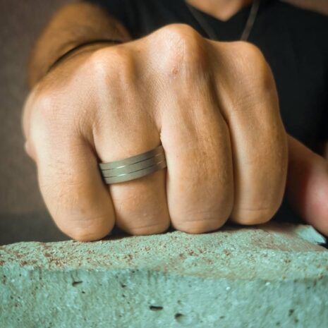 ITR-091-Satin-Titanium-Ring Dark Matte Finish Twin Groove 7mm Mens Titanium Ring