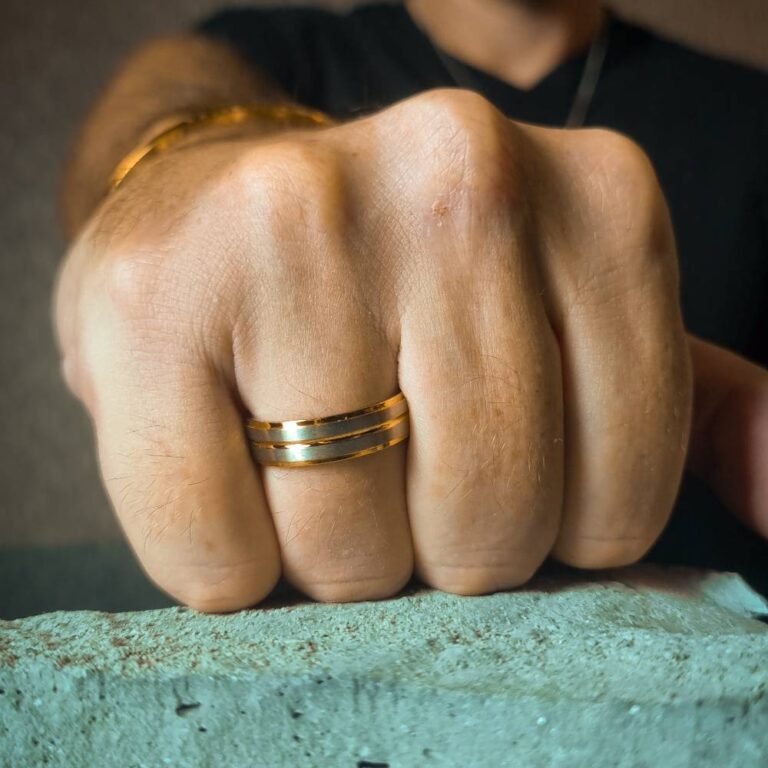 Gold And Satin Finish Titanium 6mm Wedding Band