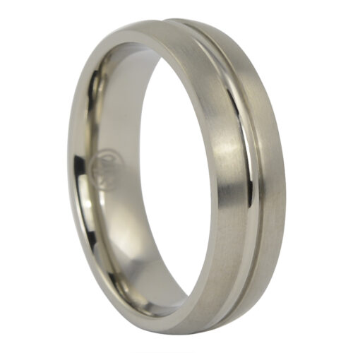 Brushed Titanium Wedding Ring with Raised Centerline