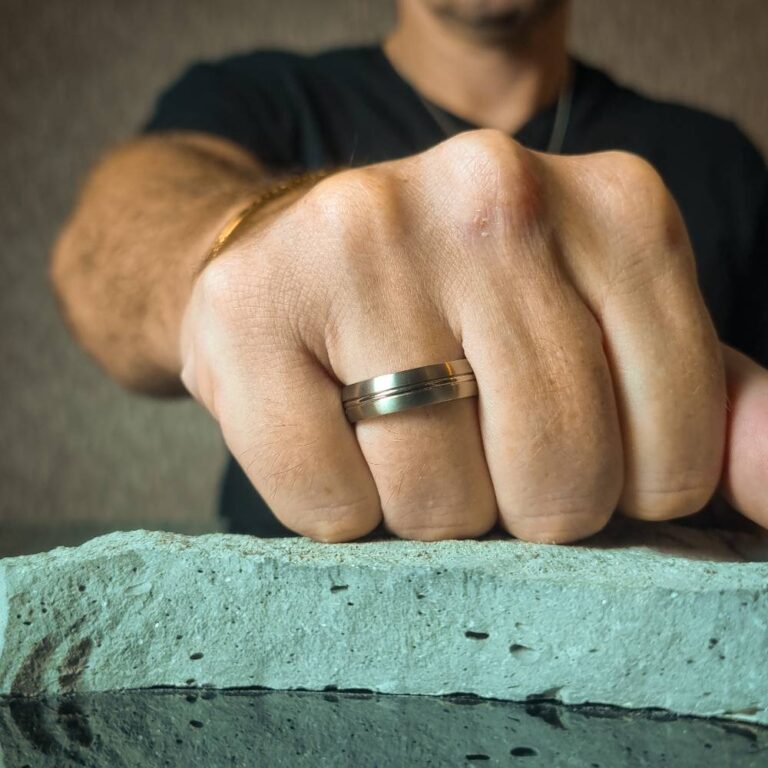 Brushed Titanium 7mm Wedding Ring with Raised Centerline