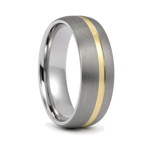 Tungsten Dome 8mm Mens Wedding Ring With Gold