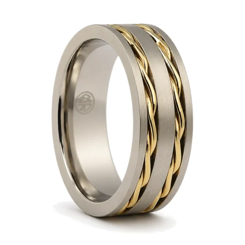 8mm Wide Titanium Wedding Band with Gold Chain Inlay