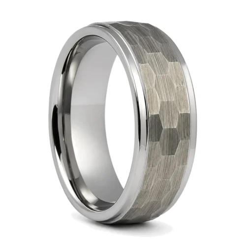 Mens Hammered 8mm Tungsten Ring