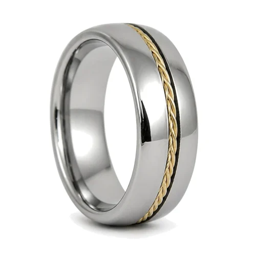 8mm Mens Wedding Tungsten Ring with Plated Rope Inlay