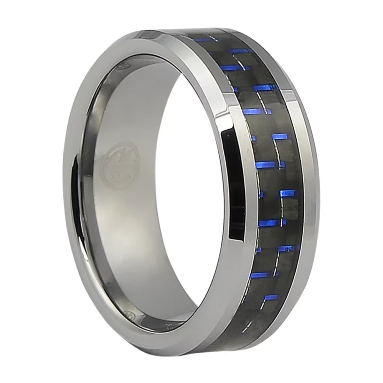 Carbon Fibre 8mm Tungsten Ring with Blue Highlights
