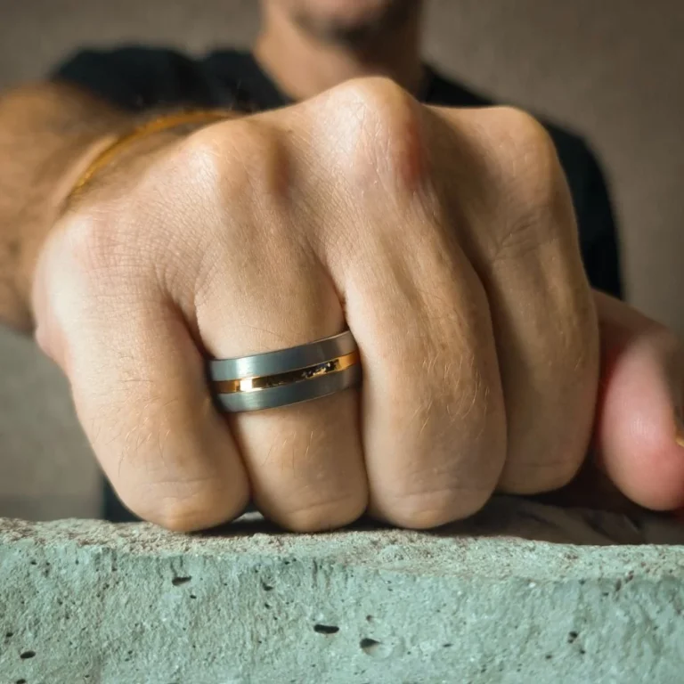 Tungsten Dome 8mm Mens Wedding Ring With Gold