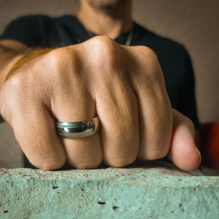 Dome Polished 8mm Tungsten Ring with Dual Brushed Line Accents