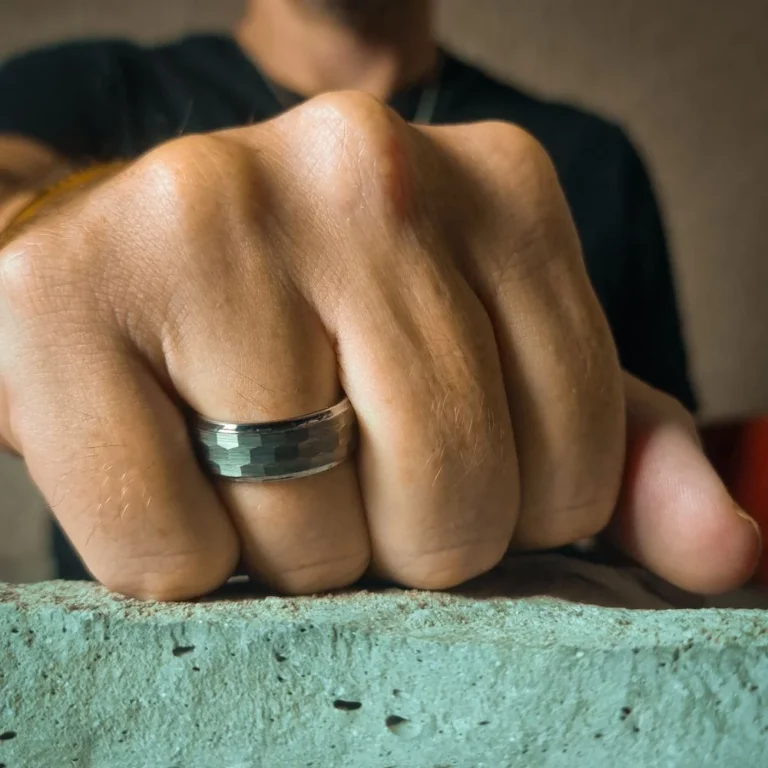 Mens Hammered 8mm Tungsten Ring