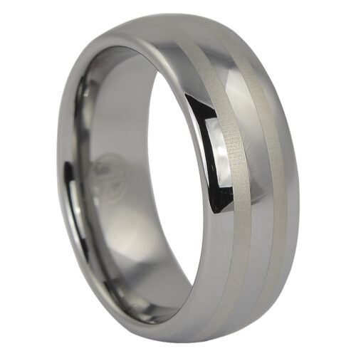 Dome Polished Tungsten Ring with Brushed Center Line Accents