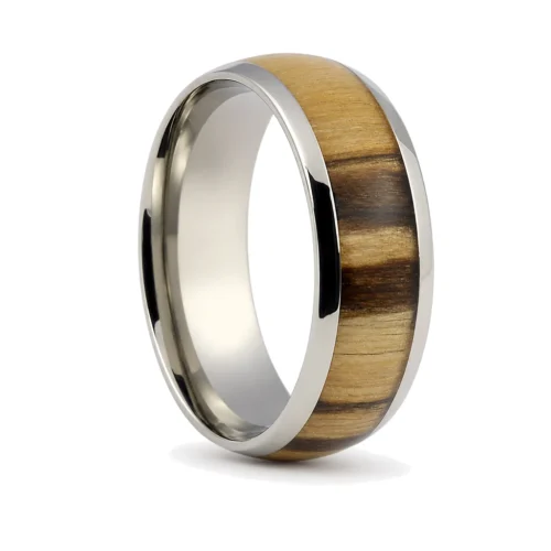 Titanium 8mm Dome Mens Ring with Hawaiian Koa Wood Centerpiece