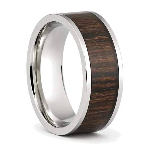 Titanium 8mm Mens Ring with Dark Hawaiian Koa Wood Centerpiece