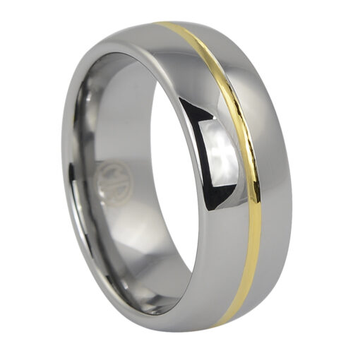 Polished Dome Tungsten Ring with Gold Center Line