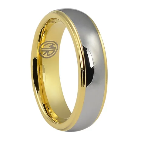 FTR-060-Polished-Tungsten-Ring-with-Gold-Step-Edge-video Polished 6mm Tungsten Ring with Gold Step Edge