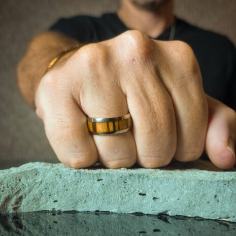 ITR-103-Titanium-Wood-Mens-Ring Titanium 8mm Dome Mens Ring with Hawaiian Koa Wood Centerpiece