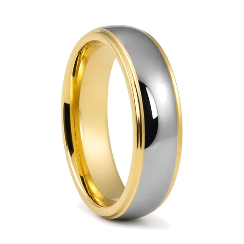 Polished 6mm Tungsten Ring with Gold Step Edge
