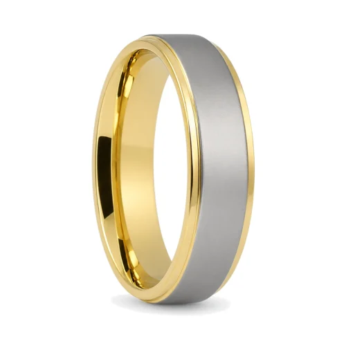 Satin Titanium 6mm Men’s Ring with Polished Gold Edge