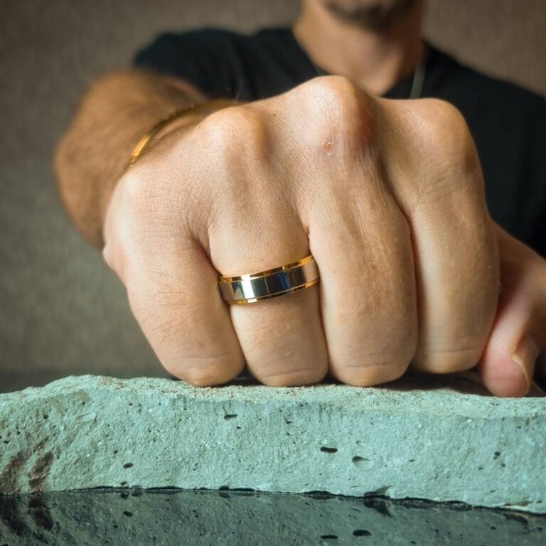 Satin Titanium 6mm Men’s Ring with Polished Gold Edge